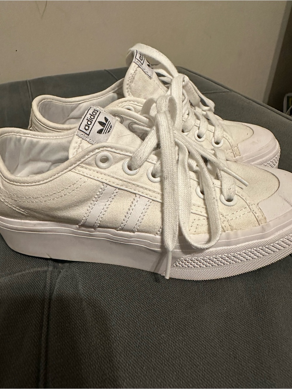 adidas White Platform Canvas Low-Top Sneakers